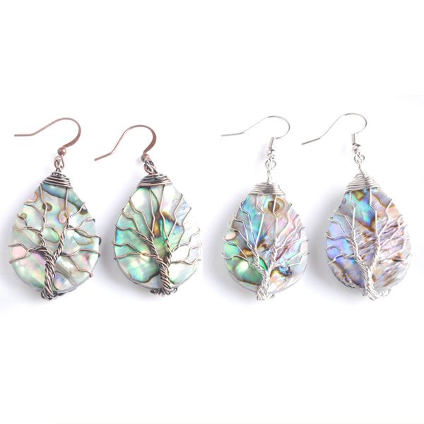 

wojiaer silver-color tree of life dangle earrings colourful natural abalone shell pearl earring water drop femme fashion jewelry bv908