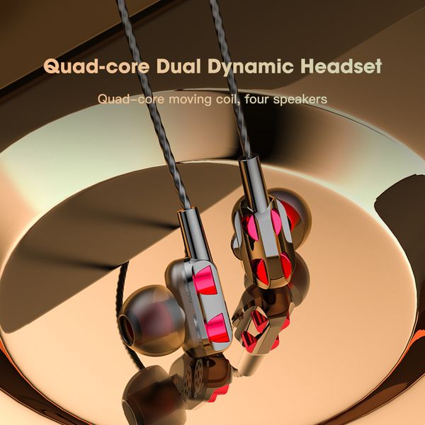

sports earbuds 3.5mm jack wired earphones with mic bass phone headset for xiaomi iphone huawei quad core dual dynamic earpiece