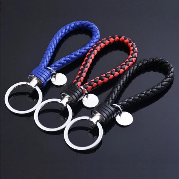 

keychains 12color vintage keychain leather rope strap weave keyring car key chain braided ring fob sling jewelry gift lanyard for keys, Silver