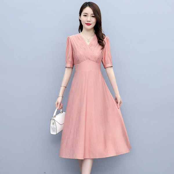 

2021 summer fashion korean v-neck wrinkled thin medium long solid color drs w2262, Black;gray