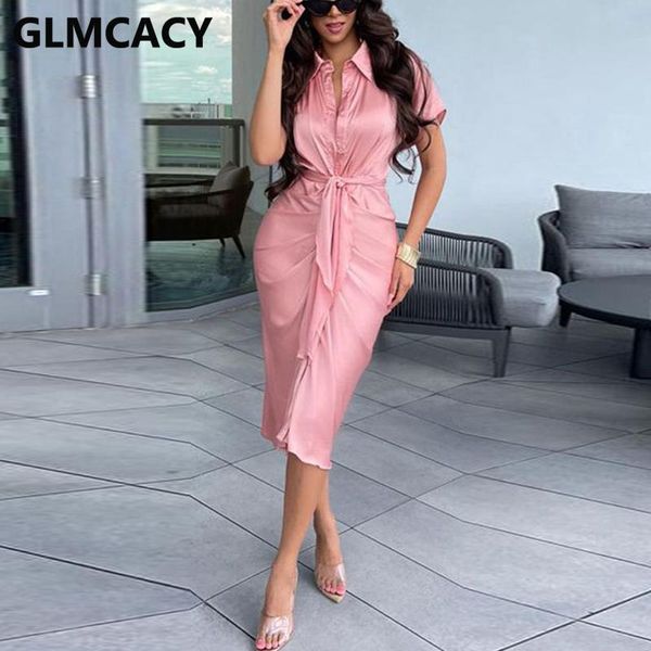 

casual dresses women short sleeve v neck satin dress elegant slim shirt, Black;gray