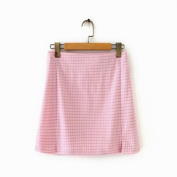 

xc1701 european and american women's new skirt pink plaid split skirt 210309, Black