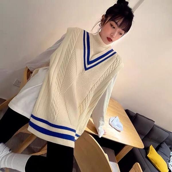 

men's sweaters 22ss round neck college style sweater vest 100% cotton ader error men women loose fit autumn winter xxxtentacion, White;black