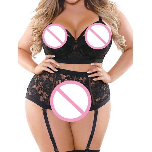 

plus size porno costumes lingerie bra set two piece sleepwear women underwear temptation erotic lingerie underwire#011, Red;black