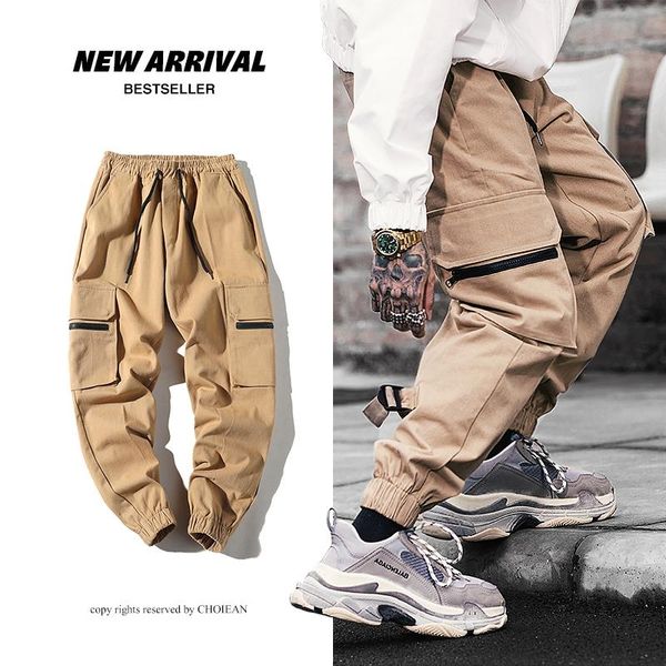 

men's pants streetwear casual joggers men harajuku mens cargo 2021 spring autumn cotton sweatpants hip hop harem trousers, Black