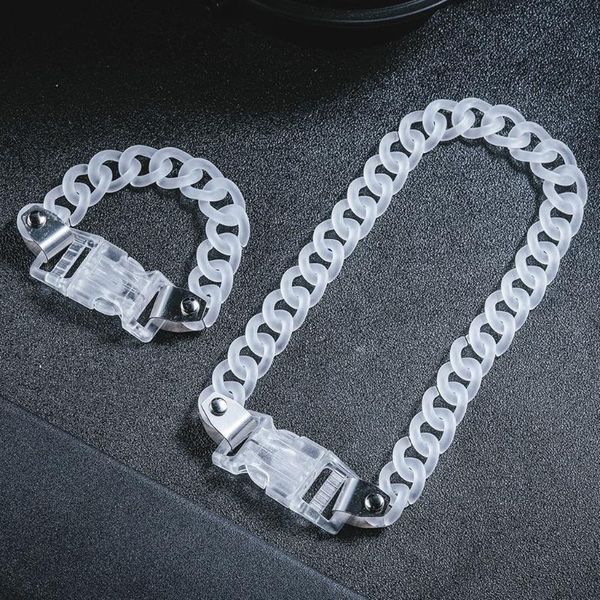 

earrings & necklace 85lf 2pcs acrylic chain buckle bracelet rock punk transparent chokers, Silver