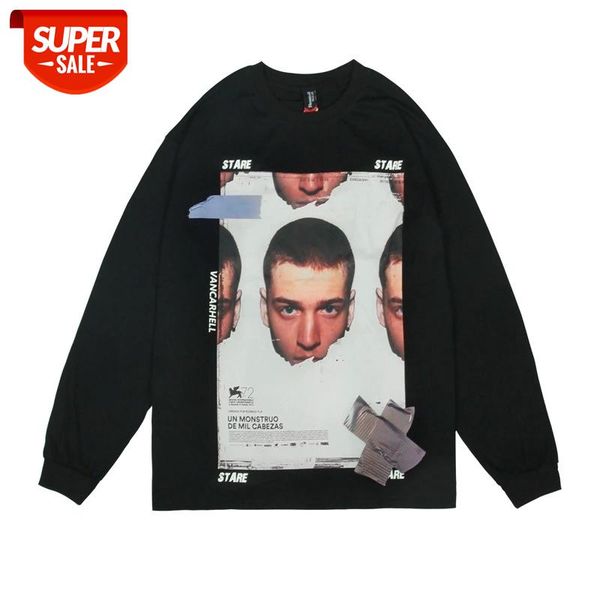 

seveyfan 2021 men's hip hop t shirts fashion boy printed tees summer cotton long sleeve for male #tm0h, White;black