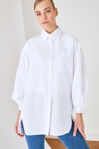 

women's blouses & shirts trendyol shirt collar tunic tctss21go0976, White