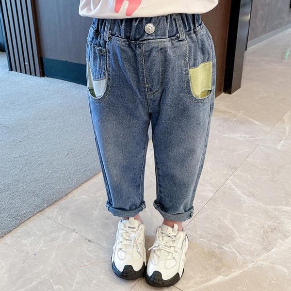 

jeans girls colorful pocket spring autumn kids toddler children's clothes, Blue