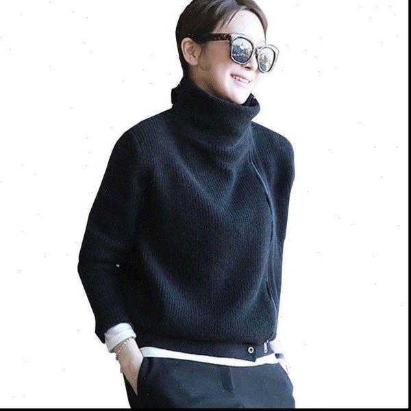 

new autumn winter korea fashion women turtleneck loose zipper cardigans female casual knitted coat warm sweater plus size d138, White;black