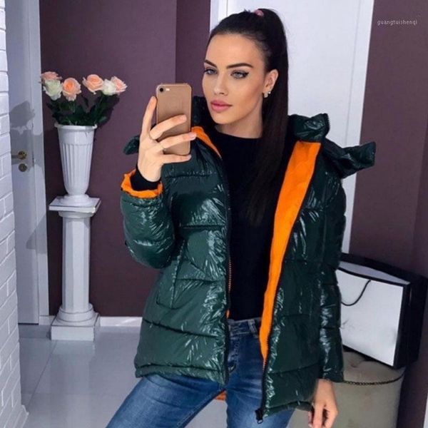 

women's down & parkas conkor fashion detachable hooded women elegant winter panelled coats shiny straight cotton jackets ladies, Black