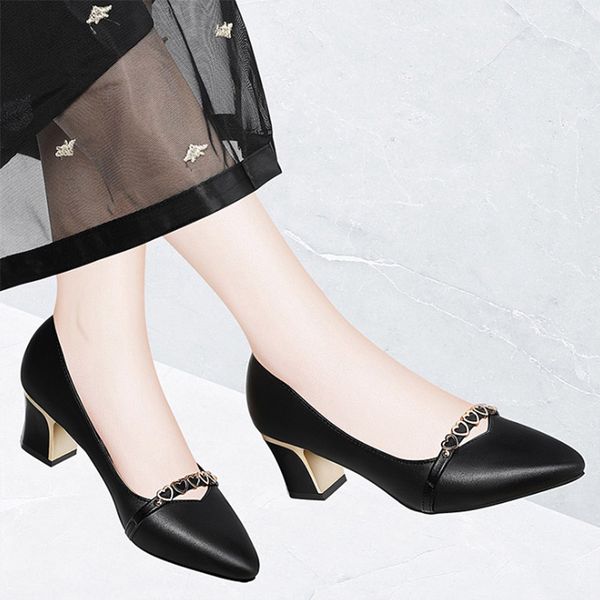 

high heels dress shoes plus size 35-41 women shoes black pumps rhinestone square heeled boat shoes ladies 2021 autumn 8470ndress