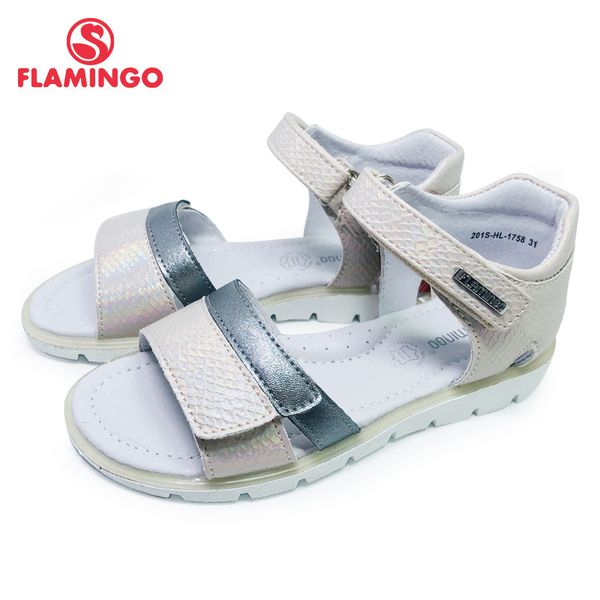 FLAMINGO Sommer Kinder Sandalen Haken Schleife flache gewölbte Design Chlid Casual Prinzessin Schuhe Größe 31-36 # für Mädchen 201S-HL-1758 210226