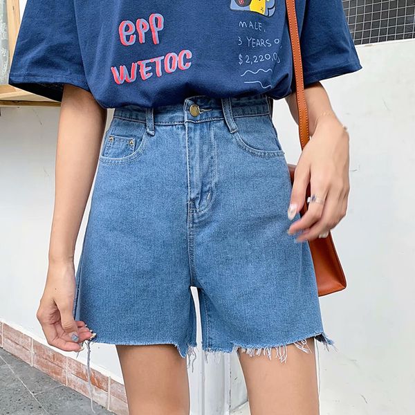 

2021 new summer women vintage blue denim plus size 5xl casual female streetwear high waist jeans shorts a02h, White;black