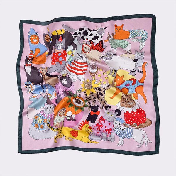 

scarves 2021 women's fashion cute cat printing scarf spring and summer versatile neckerchief female soft head, Blue;gray