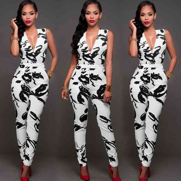 

summer women ladies sleeveless deep v neck clubwear playsuit bodycon party jumpsuit trousers, Black;white