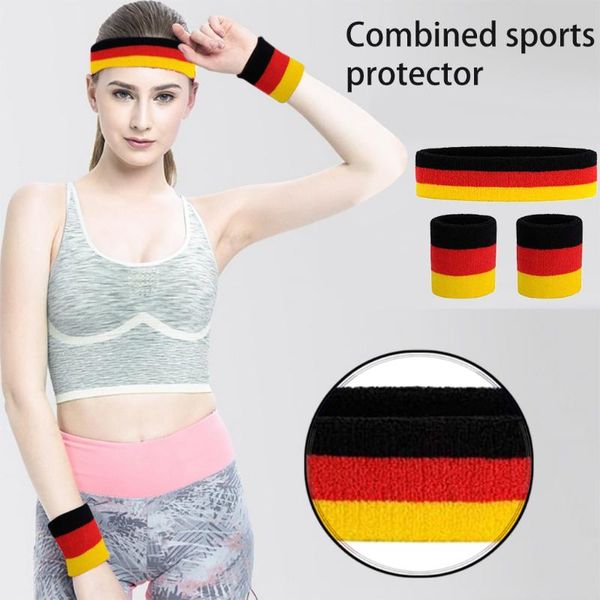 

2pcs sport wristbands 1pcs headband towel sweatband set yoga basketball tennis fitness run head band wrist brace protector #t1p, Black;red
