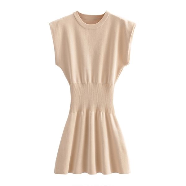 

women sweater dress wide shoulder sleeveless waist knit o-neck a-line mini summer party date knitted es 210524, Black;gray