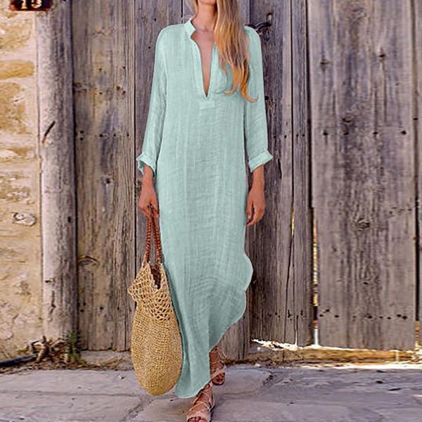 

casual dresses autumn women loose dress soild plus size short sleeve deep v neck elegant midi for clothing vestido 2021, Black;gray