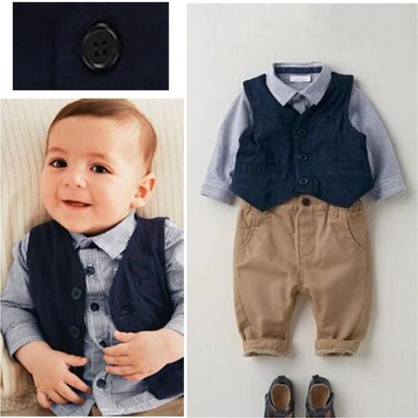 

clothing sets 2021 spring kids boys clothes cotton gentleman costume vest+shirt+pant baby outfits children a102, White