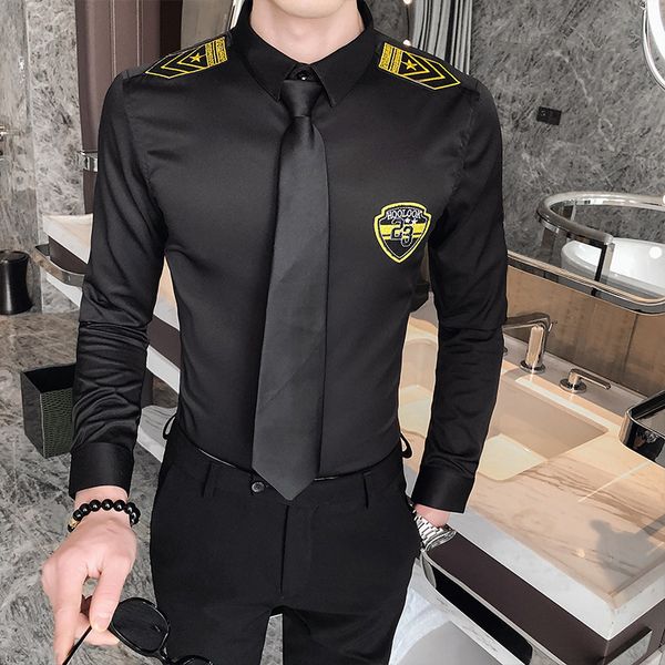 

new primavera novo 2021 manga longa camisas casuais dos homens estilo britnico plus size magro ajuste bordo atendentes/clube/baile de dknk, Black;brown