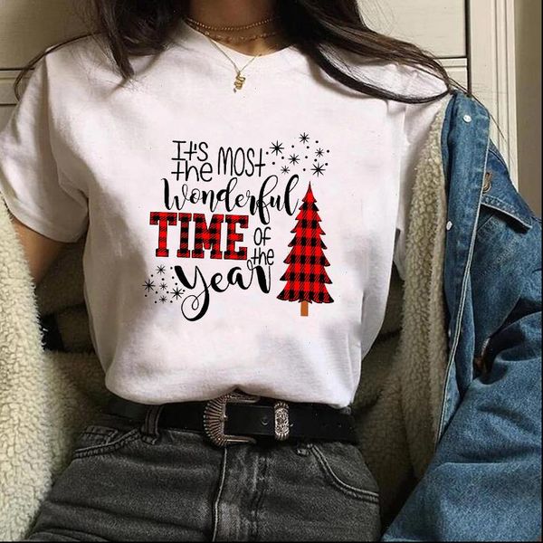 

women cartoon new year merry christmas tree womens short sleeve tees female t shirt casual cotton t shirts, White