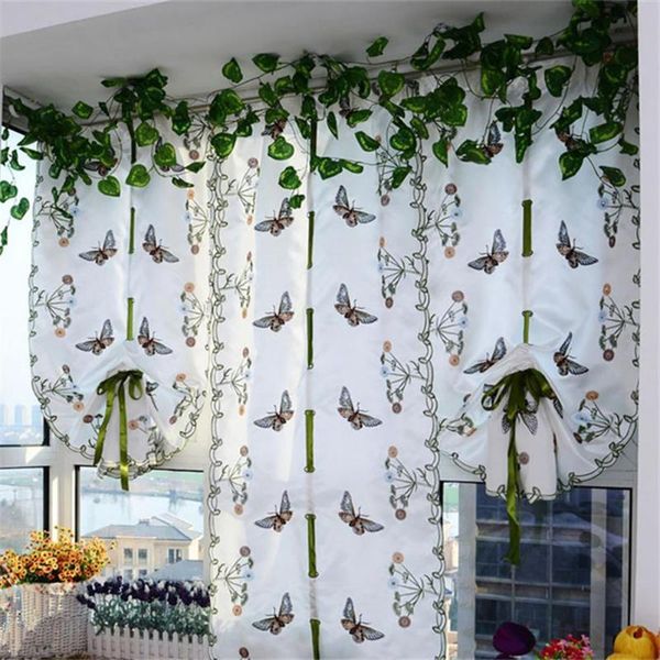 

curtain & drapes butterfly flower embroidered fan-shaped chiffon window sheer for living room