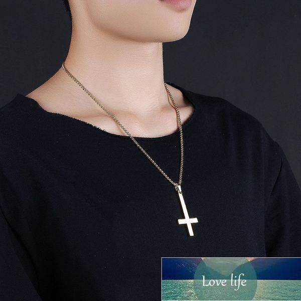 

fashion stainless steel inverted cross pendant necklace lucifer satan punk jewelry chain for men women anti-christian gift, Silver