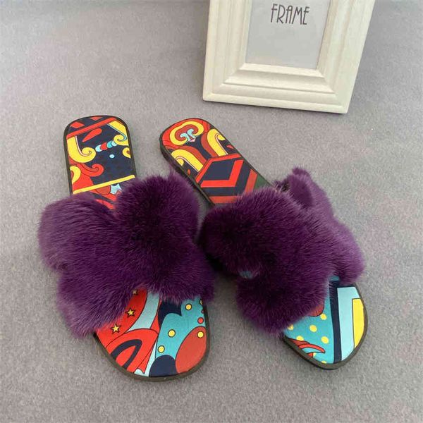 

official website 70% off outlet the same slippers super fire wear tide woolen shoes women spring summer new mink hair flat bottom sandals an, Black