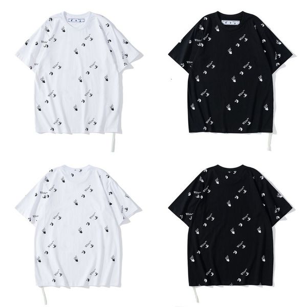 

off full body print small label short sleeve street fashion brand men's and women's round neck t-shirton sale, White;black