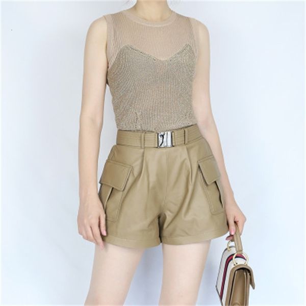 

2021 female spring genuine sheep leather shorts e14 kcex, White;black