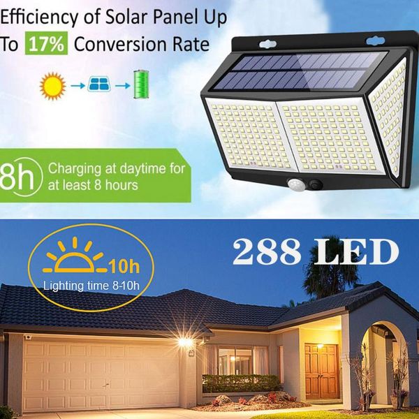 

solar lamps garden light outdoor waterproof 288 led flood wireless powered motion sensor wide angle street wall lamp