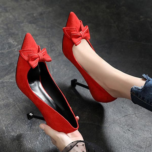 

dress shoes cat thin heels ladies pointed toe bowknot pumps ol women stiletto single office bride-maid wedding, Black