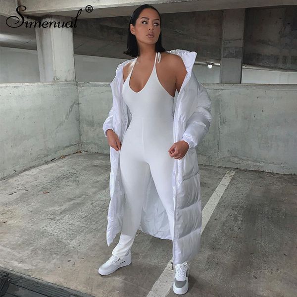 

side slit summer 2021 halter jumpsuits for women nude backless casual sporty long rompers bodycon one piece outfit hot, White;black