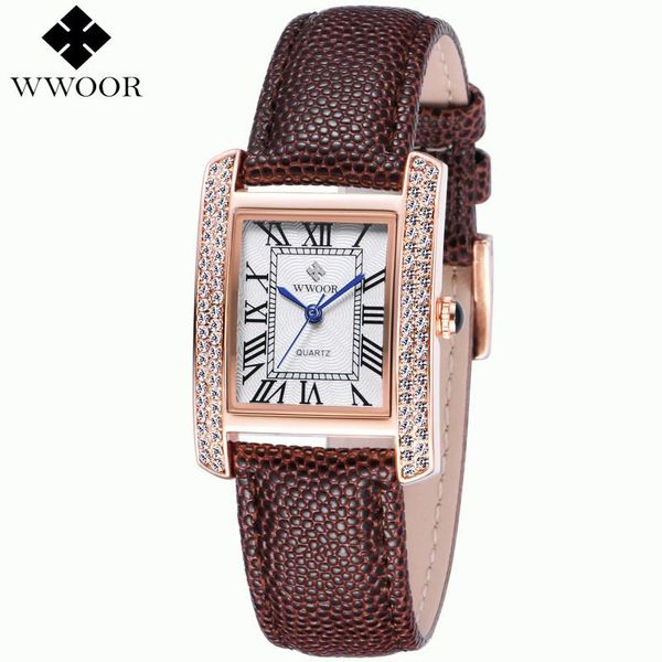 

wristwatches relogio feminino quartz fashion watch women genuine leather rose gold square dial watches ladies 202, Slivery;brown