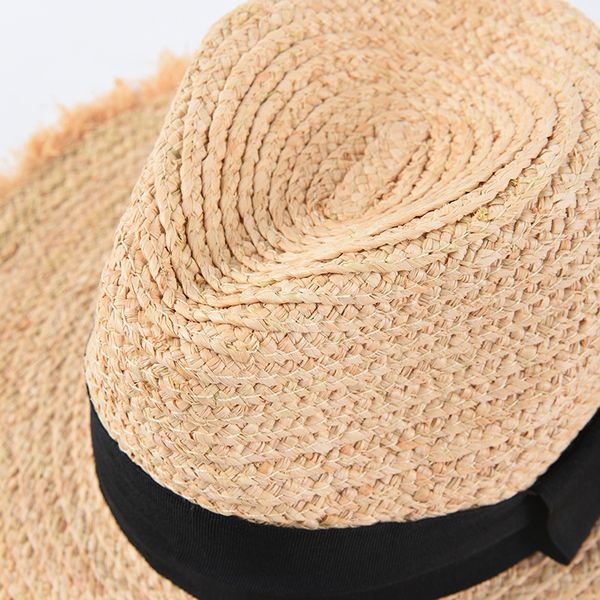 

2021 new for women jazz female wide ribbon bow beach hat raffia large brim straw sun hats n1xh, Blue;gray
