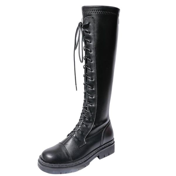 

boots women's knigh mid-heel platform shoes widened knee-high motorcycle, Black