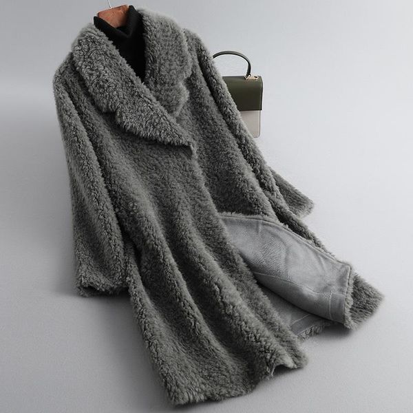 

women's fur & faux 2021women autumn winter lambs wool coat lady genuine granular sheep shearing jacket female casual solid warm outerwe, Black