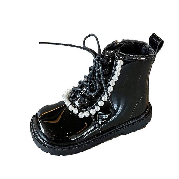 

kids shoes girls boots children footwear autumn winter fashion ankle boot leather pearl b9303, Black;grey