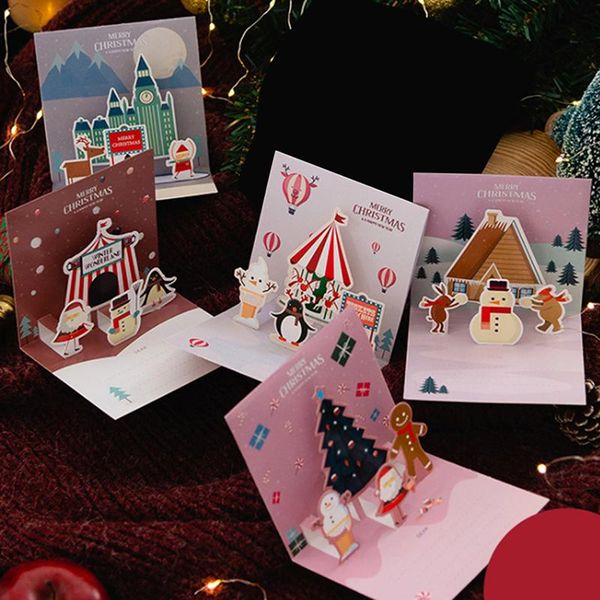 

greeting cards merry christmas card with envelope santa snowman tree 3d up party invitation gifts folding type postcard