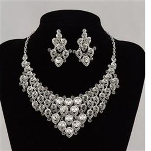 

white crystal wedding bride jewerly set necklace earings crown (88) yywy, Silver