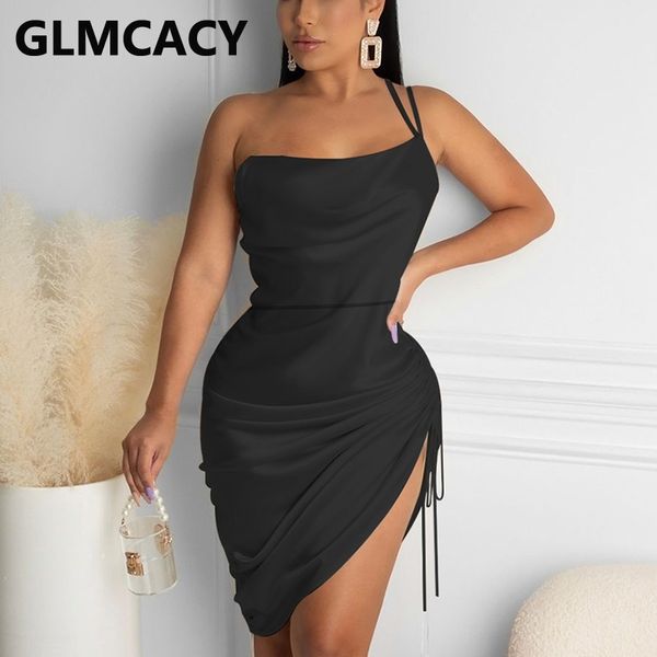 

one shoulder bodycon evening party mini dress 210702, Black;gray
