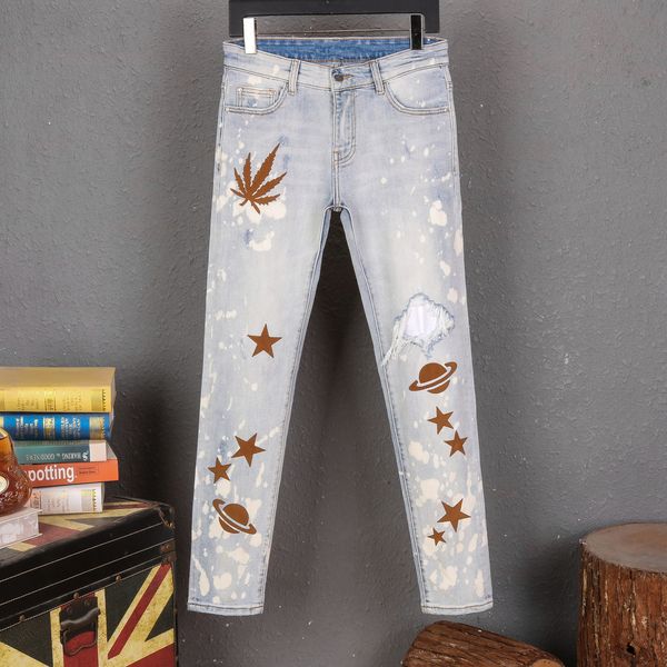 

am distressed italian denim skinny jeans men classic jean man soft biker masculino denim overalls mens pants ripped wash twinky jeans 84277, Blue