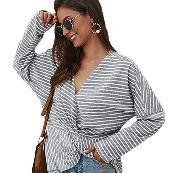 

women's blouses & shirts drawstring striped women knot blouse v-neck vintage 2021 summer solid slim fashion lady korean casual loose w, White