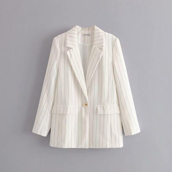 

women's suits & blazers zxqj woman 2021 autumn winter fshion single button striped ladies elegant casual girls female pockets chic, White;black