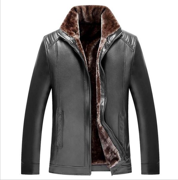 

men's fur & faux m-4xllarge size coats winter middle and old age plus thick leisure collar integrated pu jacket, Black