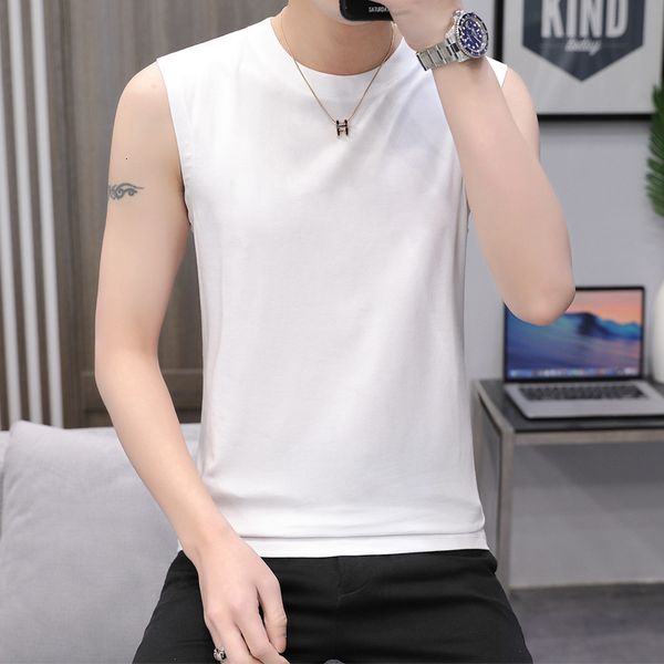 

sleeveless running sports vest breathable fitness training suit men's t-shirt, White;black