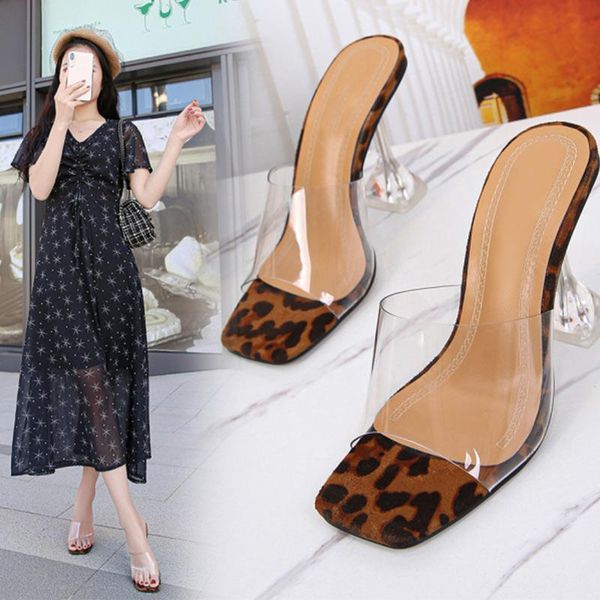 

mcckle women sandals high heels ladies slippers fashion shoes summer transparent leopard slides woman 2021 new female, Black
