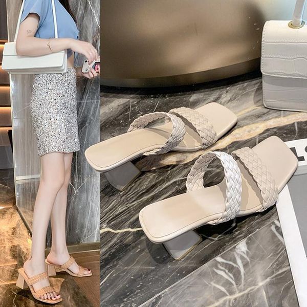 

slippers women summer fashion high heel woven sandals plus size european and american leisure outdoor female shoes, Black