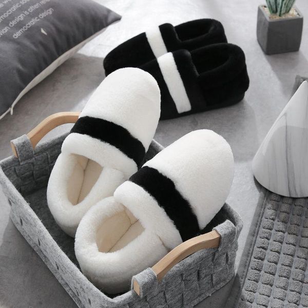 

slippers 2021 winter couple cotton shoes fluffy plush warm home indoor soft bottom thick anti-skid, Black